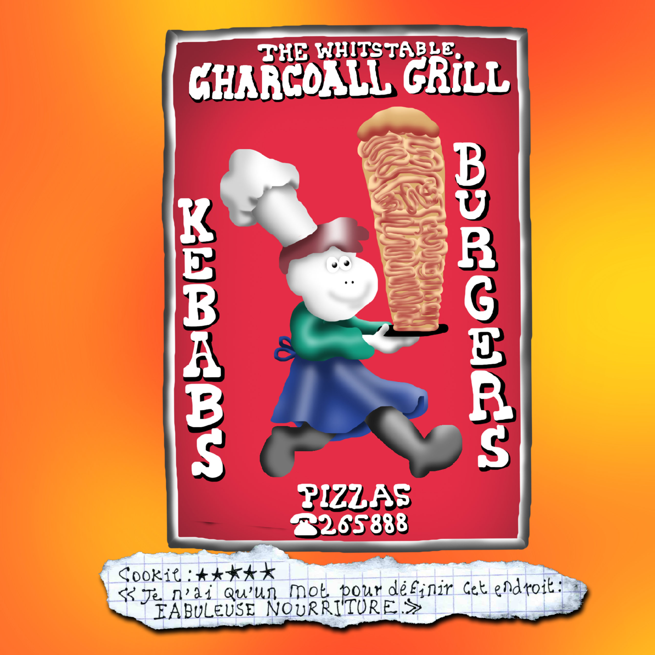 The Whitstable Charcoall Grill Kebab print poster | Blue Wash