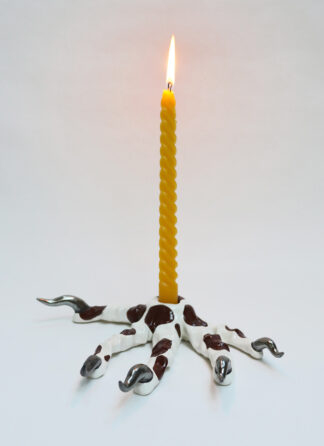 Custom handmade ceramic ''Calfskin Candlestick'' by Naomi Gilon
